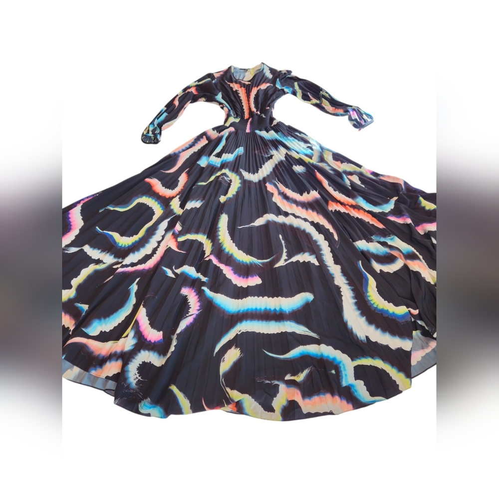 A.L.C. Leah Abstract Print Maxi Dress Size 0 Black Multicolor Long Sleeve $895 - Picture 5 of 16